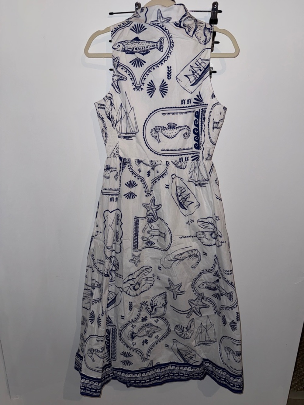 Sugarlips White Midi Cotton Dress with Navy Nautical Print - Picture 3 of 5